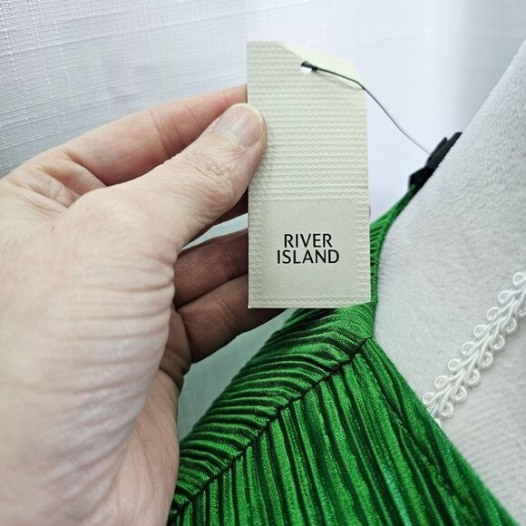 River Island Green Daywear Plisse Wrap Midi Dress Size US6 - Picture 8 of 13